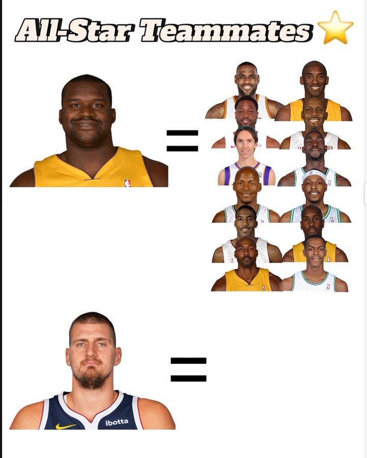 华体会体育-掘金自媒体对比两大中锋全明星队友数：奥尼尔12 约基奇生涯至今0